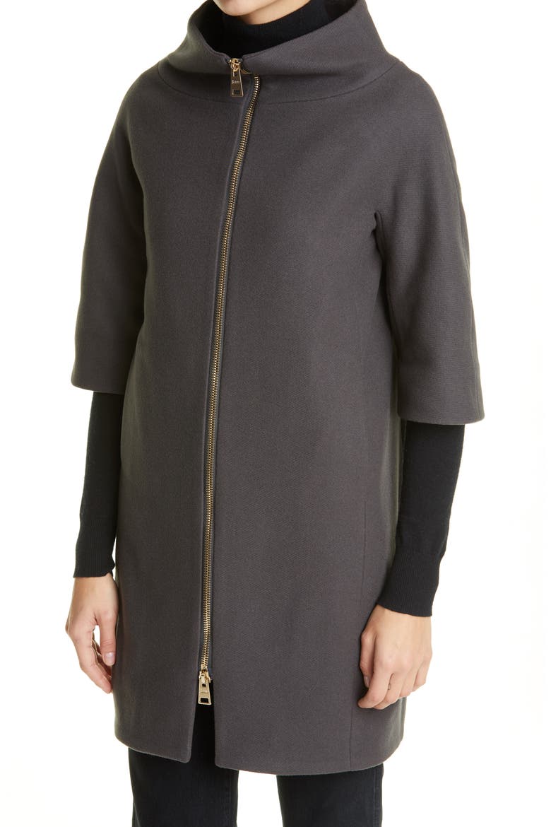 Wool Blend Cocoon Coat with Removable Sleeves & Bib, Alternate, color, CHARCOAL