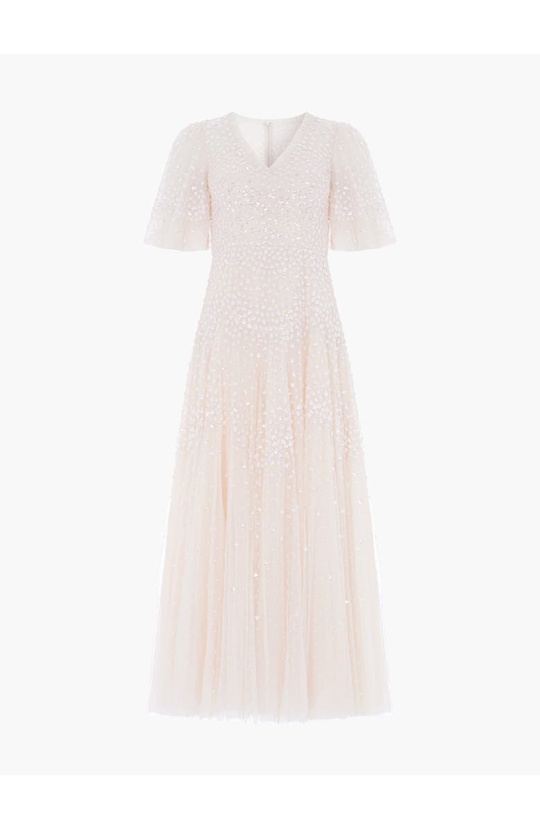 Needle & Thread Scallop Sequin V-neck Ankle Gown, Alternate, color, Cream