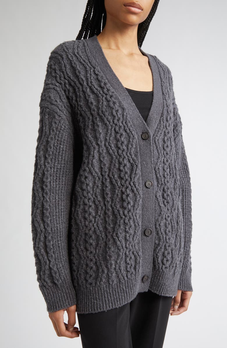 Vince Mixed Stitch Wool & Cashmere Blend Cardigan, Alternate, color, Heather Graphite