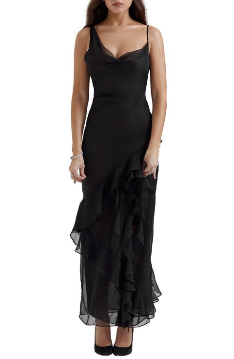 Malila Ruffle Cowl Neck Chiffon Cocktail Dress
