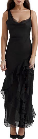 HOUSE OF CB Malila Ruffle Cowl Neck Chiffon Cocktail Dress | Nordstrom