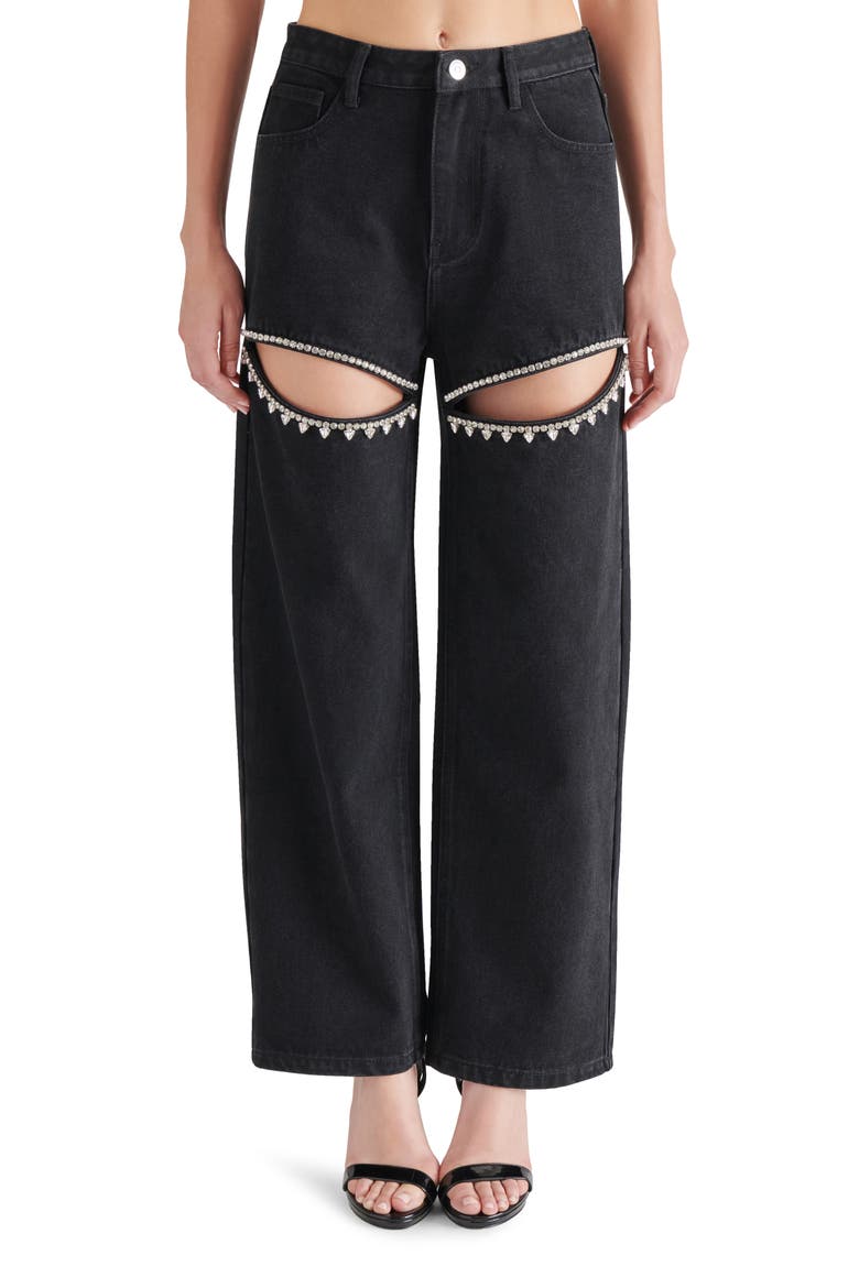 Taylor High Waist Rhinestone Cutout Detail Jeans, Main, color, BLACK