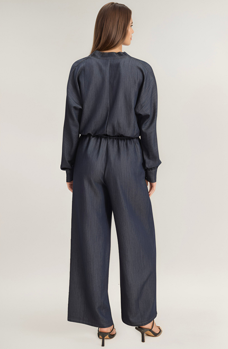 Modenaire Relaxed Drawstring Wide-Leg Collared Lounge Set, Alternate, color, Dark Blue