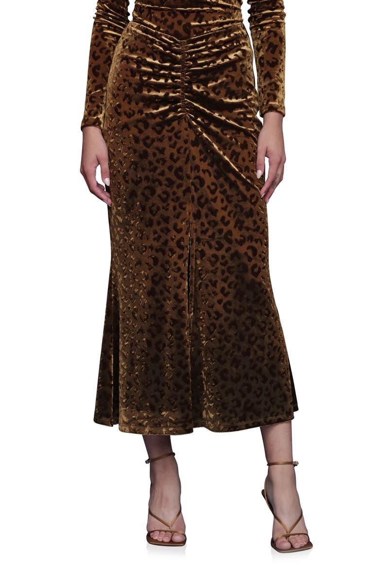 Leopard Pattern Ruched Midi Skirt, Main, color, BURNOUT LEOPARD