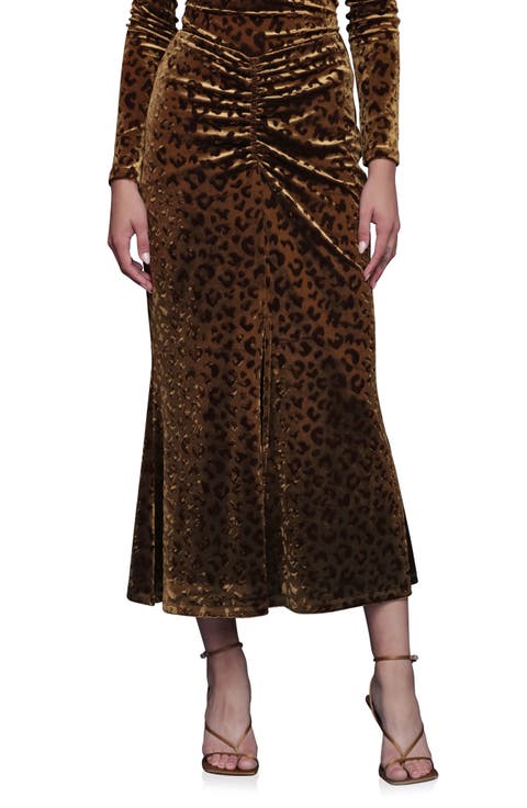 Leopard Pattern Ruched Midi Skirt