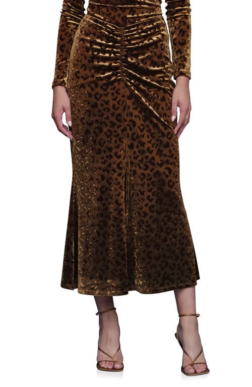 Avec Les Filles Leopard Pattern Ruched Midi Skirt In Brown