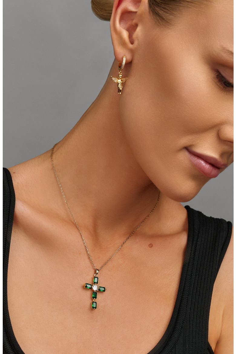 CZ Cross Necklace, Alternate, color, Green