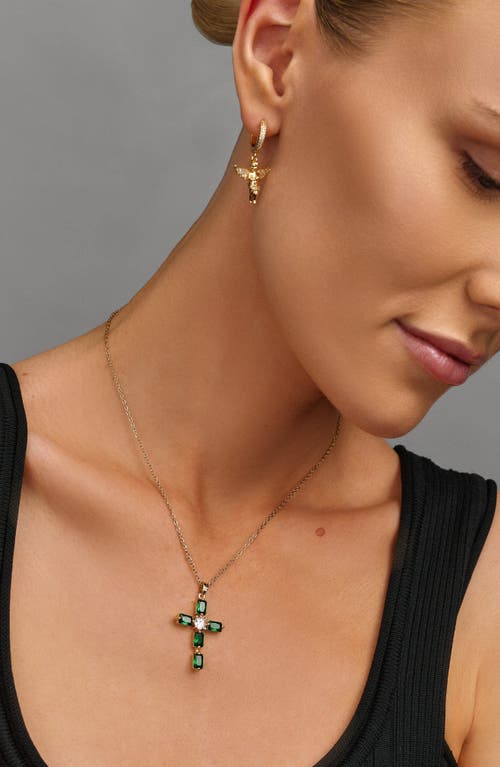 Nialaya Cz Cross Necklace In Green