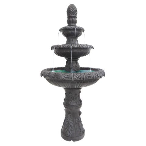 57" Brown Three Tier Leaf Design Outdoor Garden Fountain