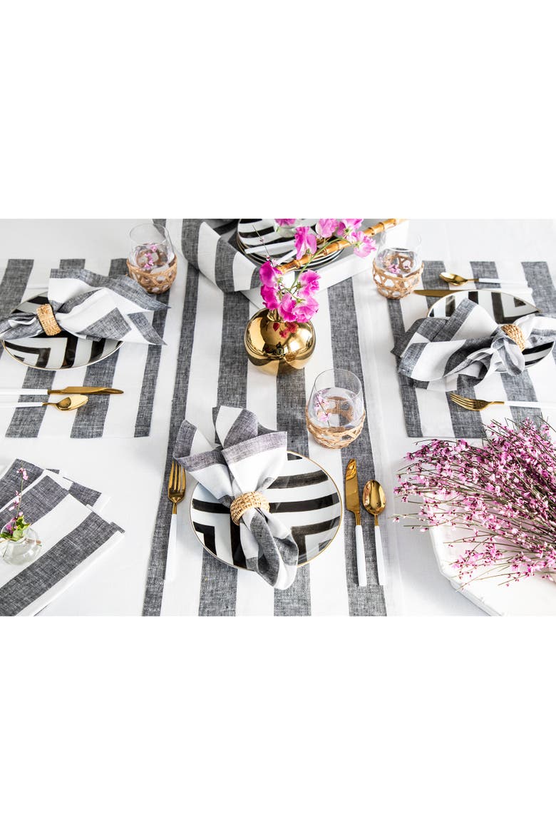 Linen Dinner Napkins Set of 4, 20 x 20" - Cabana Stripe, Alternate, color, Black and White