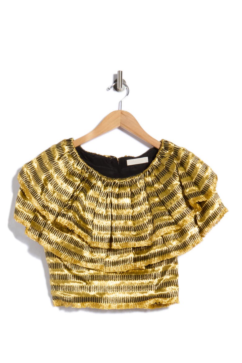 Clover Ruffle Crop Top, Main, color, GOLD SPUN
