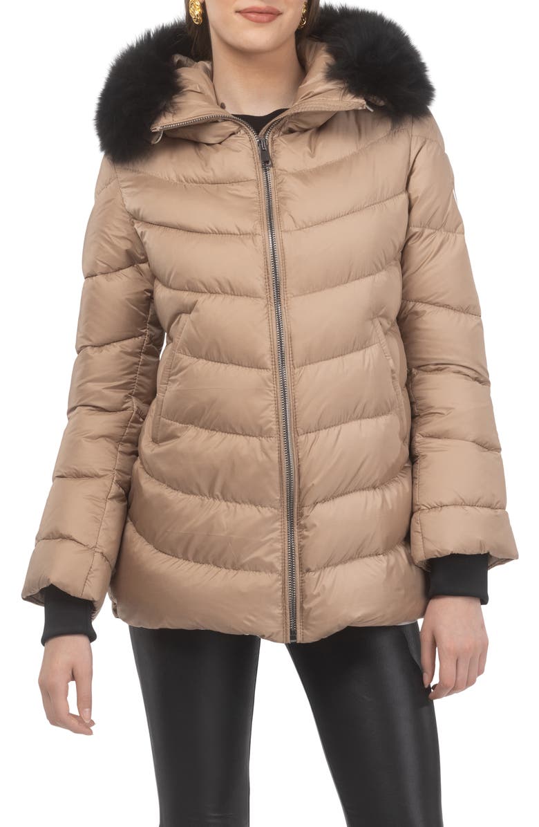GORSKI Apres-Ski Jacket With Detachable Toscana Hood Trim, Alternate, color, Camel/Black