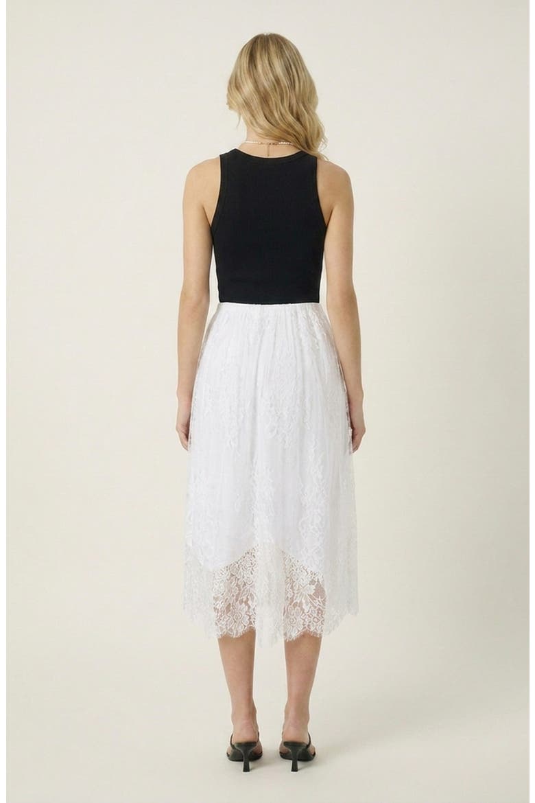 Layered Lace Sheer Hem Midi Skirt, Alternate, color, White