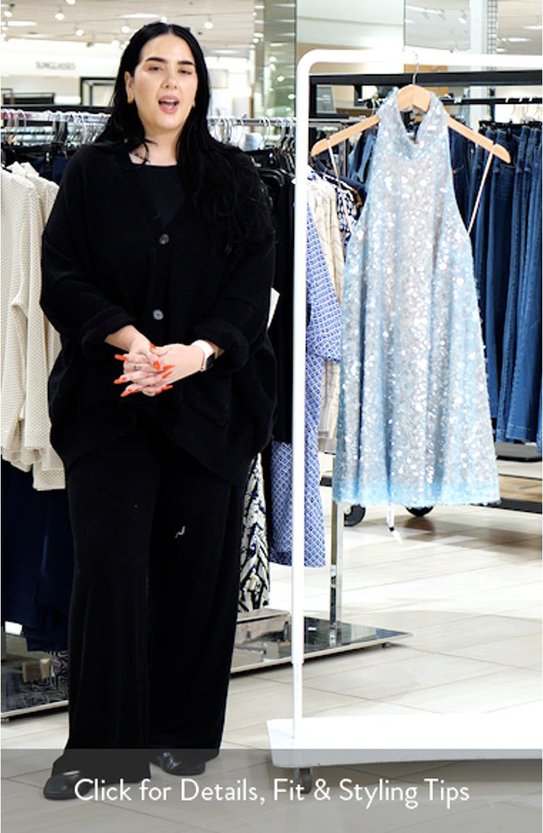 Megan Sequin Halter Trapeze Minidress, sales video thumbnail