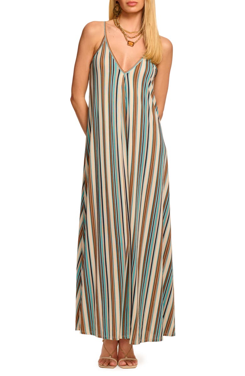 Ramy Brook Clara Stripe Sleeveless Maxi Dress, Main, color, Aqua/ Beach Stripe
