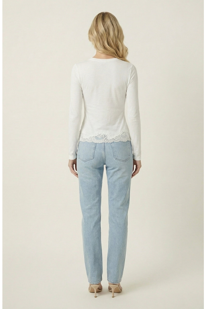 Long Sleeve Lace Trim Henley Top, Alternate, color, White