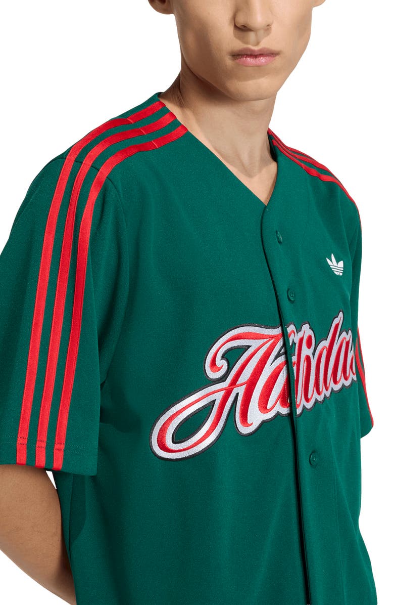 adidas Summer League Varsity Baseball Jersey, Alternate, color, Green/ Better Scarlet/