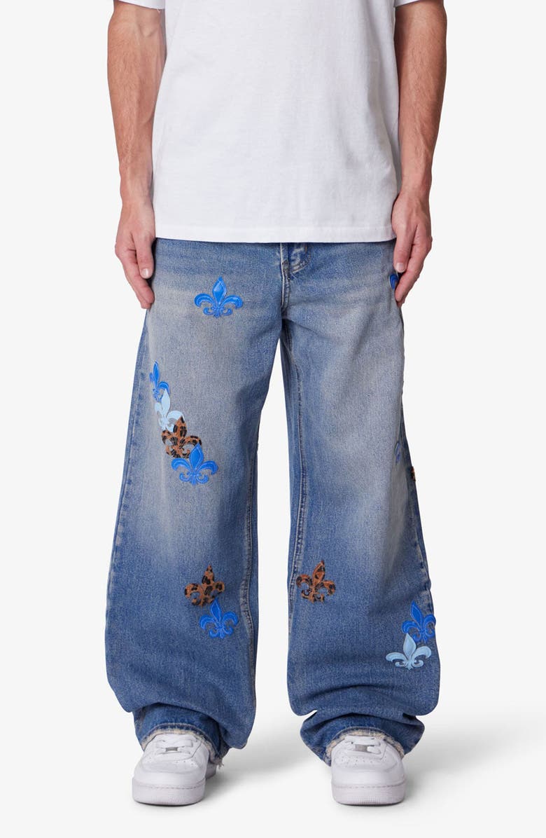 mnml Embroidered Fleurs de Lis Ultra Baggy Jeans, Main, color, 