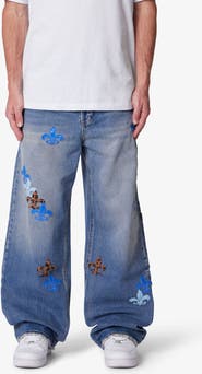mnml Embroidered Fleurs de Lis Ultra Baggy Jeans