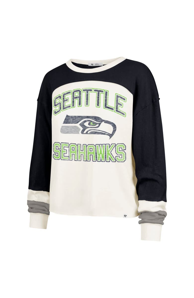 '47 Women's '47 Cream Seattle Seahawks Double Header Curve Raglan Long Sleeve Crop Top, Alternate, color, Cream