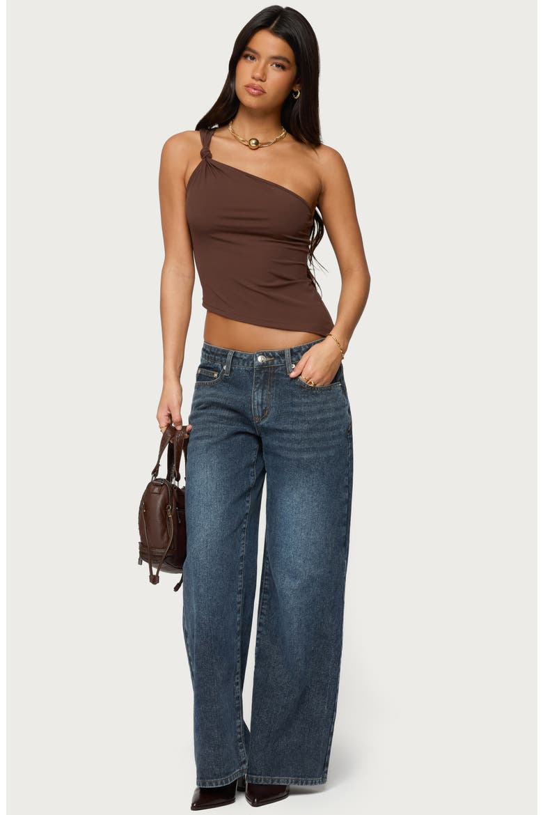 Knotted One-Shoulder Tank, Alternate, color, DARK-BROWN