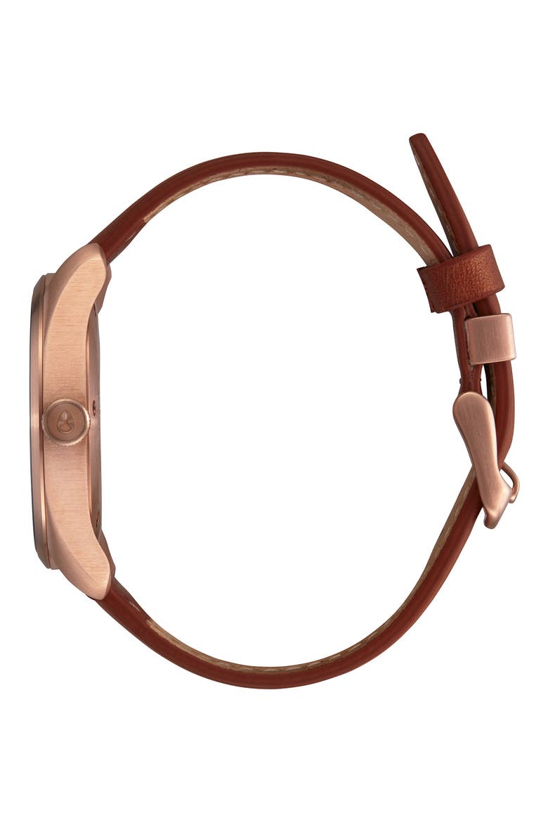 Thalia Leather Strap Watch, 38mm, Alternate, color, ROSE GOLD / WHITE