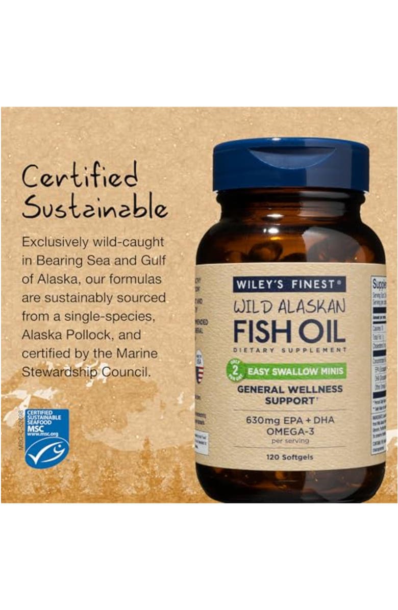 Wiley's Finest Easy Swallow Omega-3 Fish Oil Mini Softgels 120 mini softgels,, Alternate, color, NO COLOR