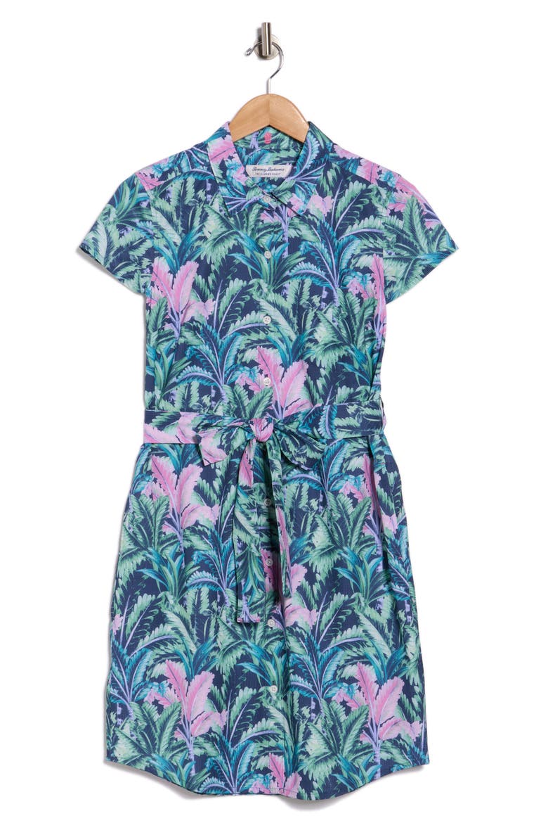 Villa Palms Tie Waist Shirtdress, Alternate, color, ISLAND NAVY