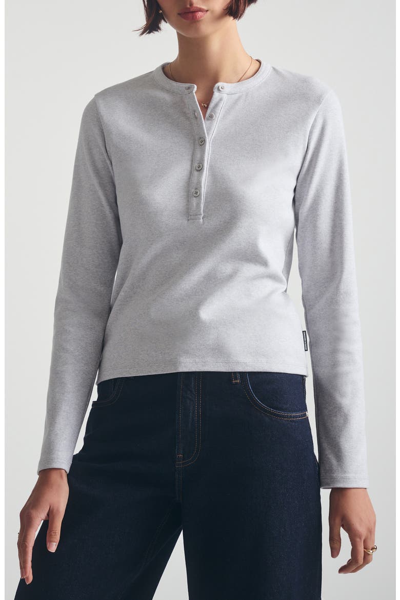 Long Sleeve Stretch Cotton Crop Henley, Main, color, LIGHT GREY MELANGE