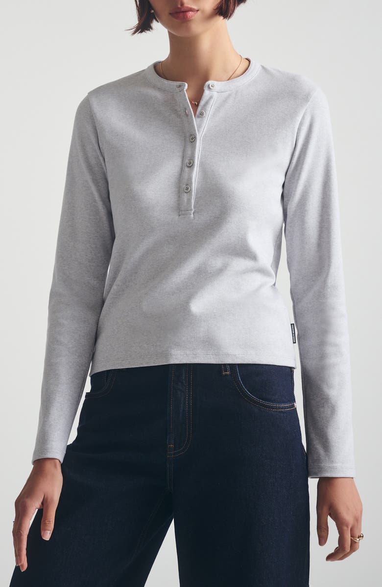 Brooklyn Industries Long Sleeve Stretch Cotton Crop Henley, Main, color, Light Grey Melange