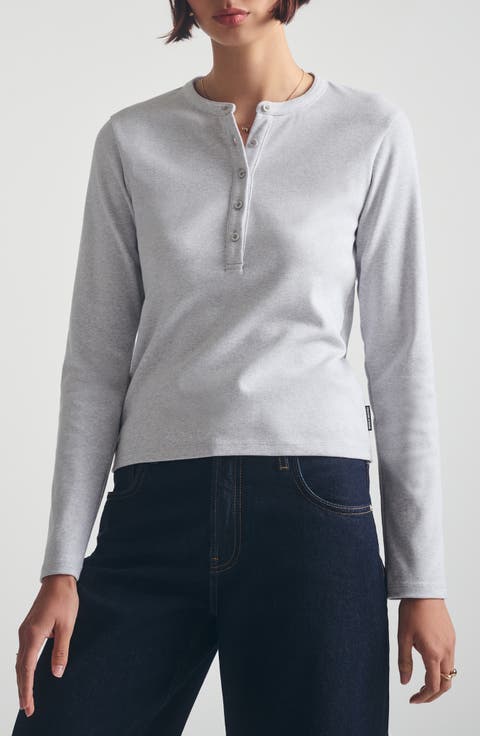 Long Sleeve Stretch Cotton Crop Henley