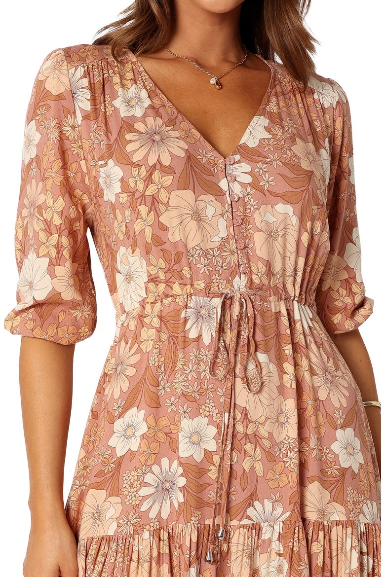 Kelda Floral Midi Dress, Alternate, color, TAN FLORAL