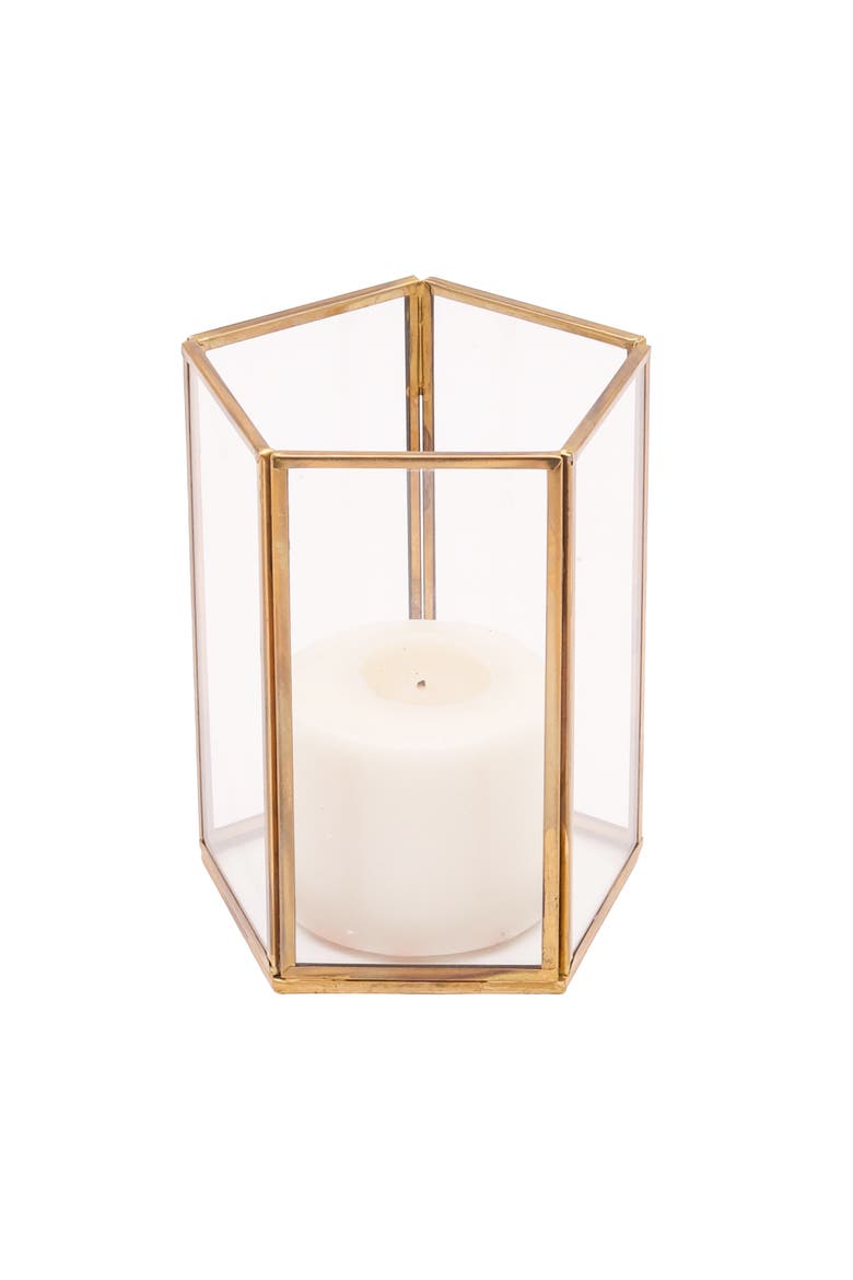 Luminary Pillar Glass Candle Holder, Main, color, Gold