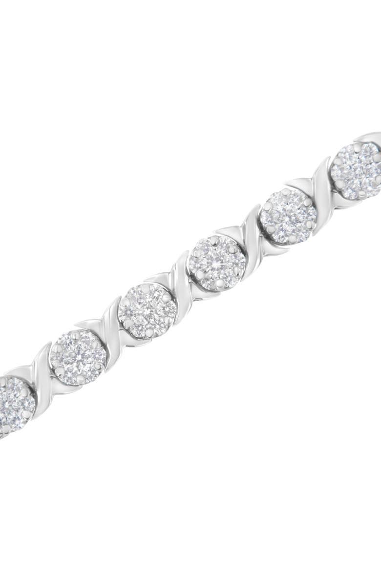 14K White Gold 4 7/8 Cttw Round Diamond Cluster Tennis Bracelet, Alternate, color, White