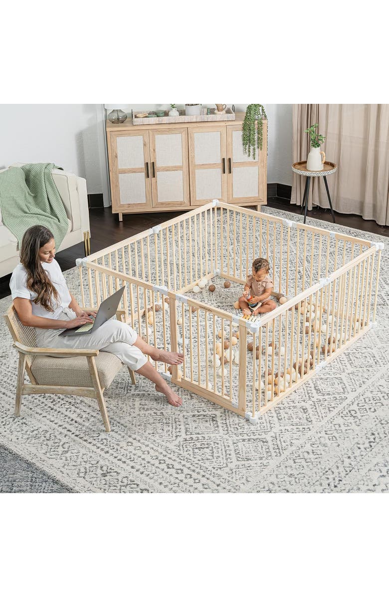 Comfy Cubs Playpen for Toddler and Babies, Alternate, color, Natural Wood