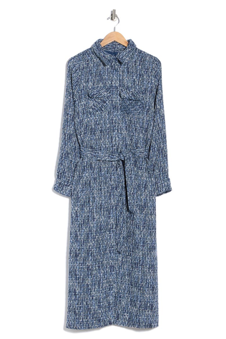 Oakley Long Sleeve Tweed Shirtdress, Main, color, BLUE TWEED