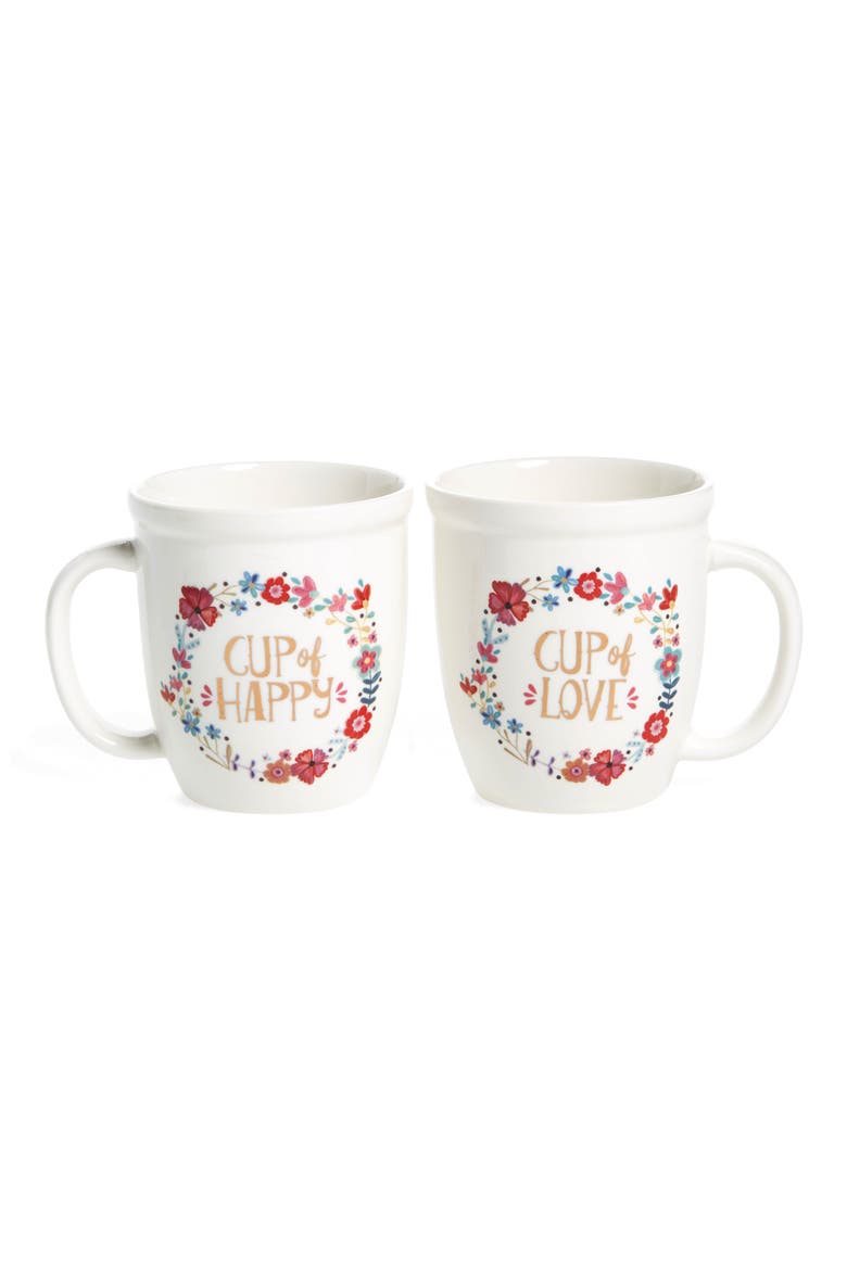 'Happy/Love' Ceramic Mugs, Main, color, IVORY