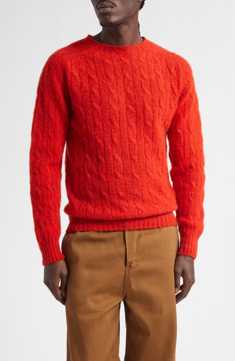 Brushed Shetland Lambswool Cable Stitch Crewneck Sweater