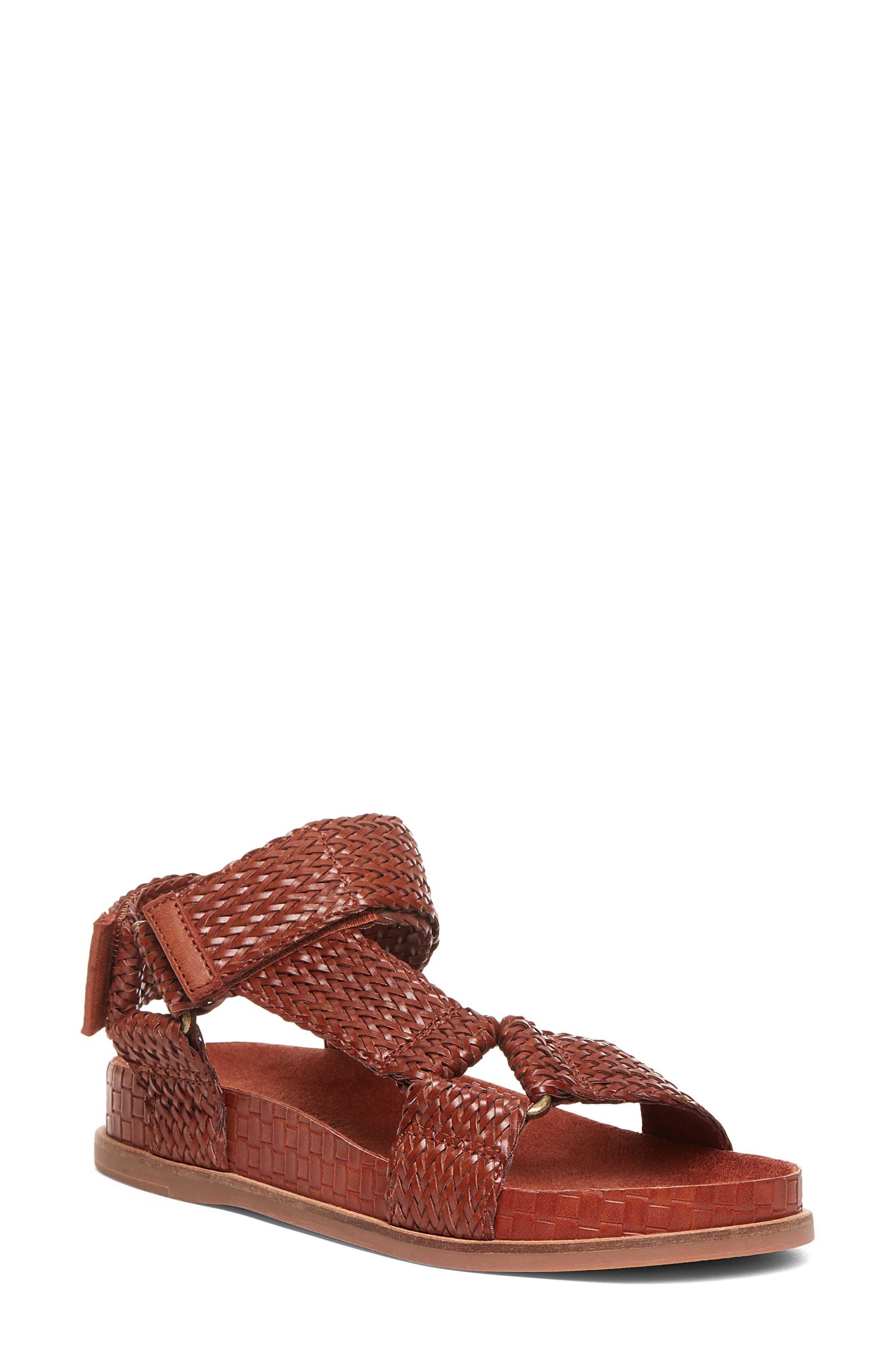 Spark Woven Sandal, Main, color, COGNAC LEATHER