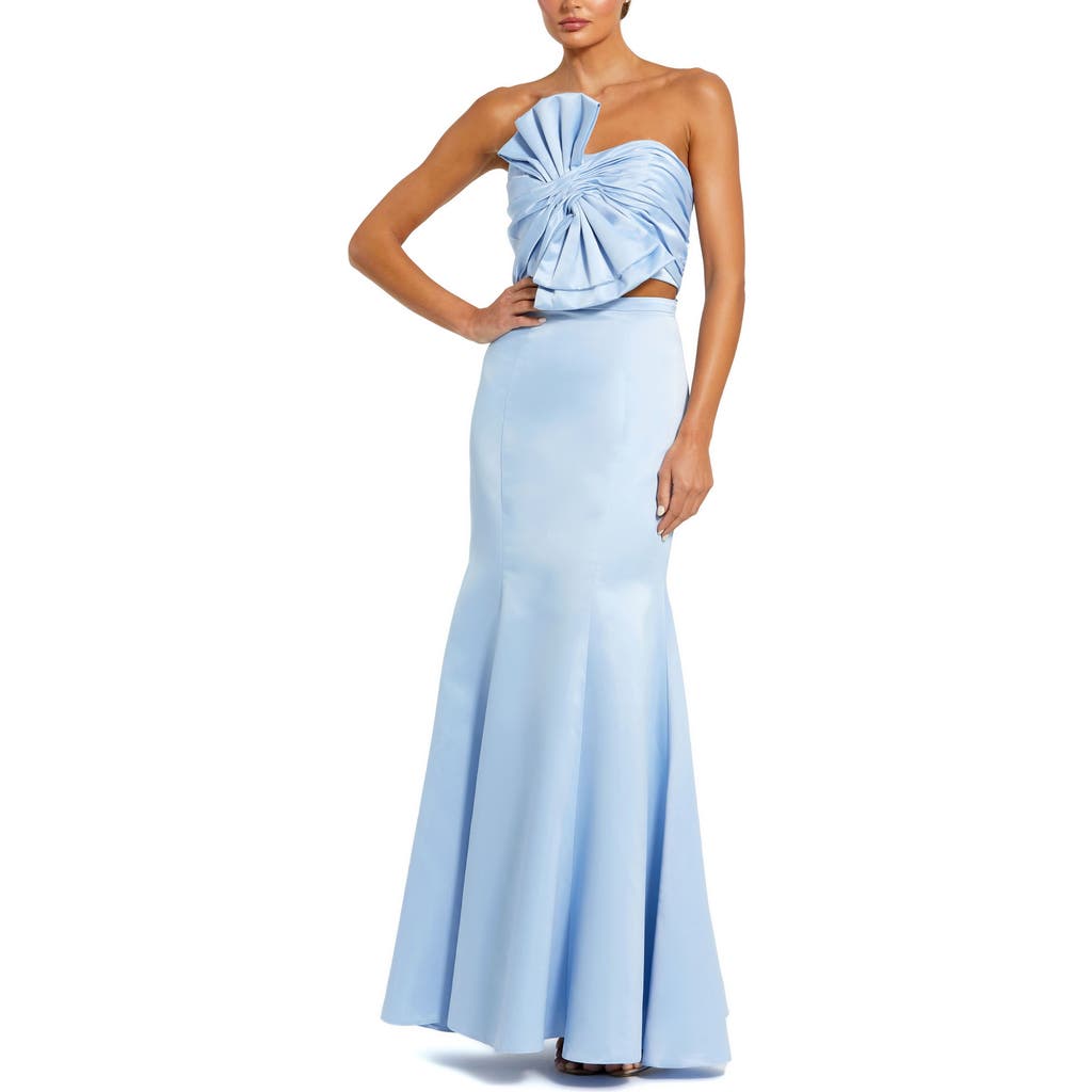 Mac Duggal Strapless Bow Top And Mermaid Skirt 2 Piece Set In Powder Blue