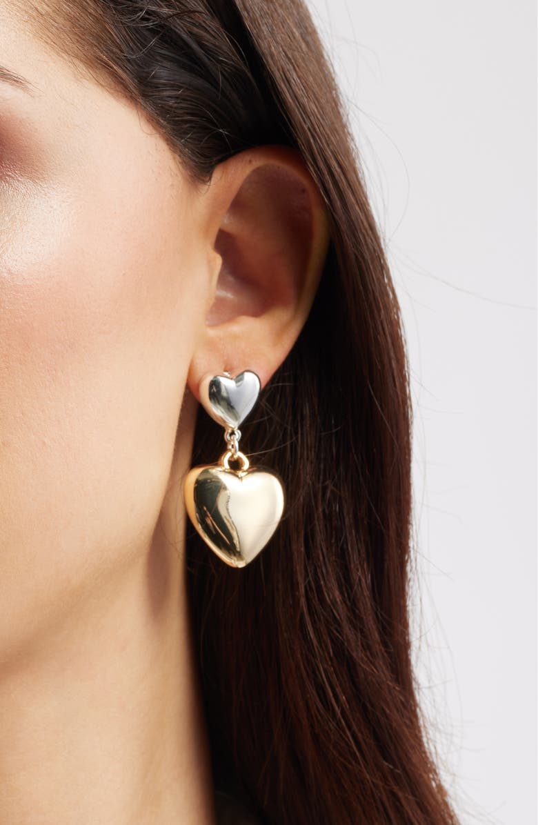 Nordstrom Puffy Heart Drop Earrings, Alternate, color, Silver- Gold