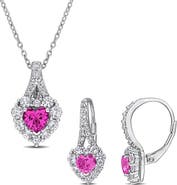 DELMAR Lab Grown Pink & White Sapphire Earrings & Necklace Set