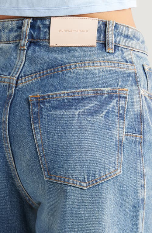 Purple Brand Twisted Coated Baggy Wide Leg Jeans In Mid Indigo