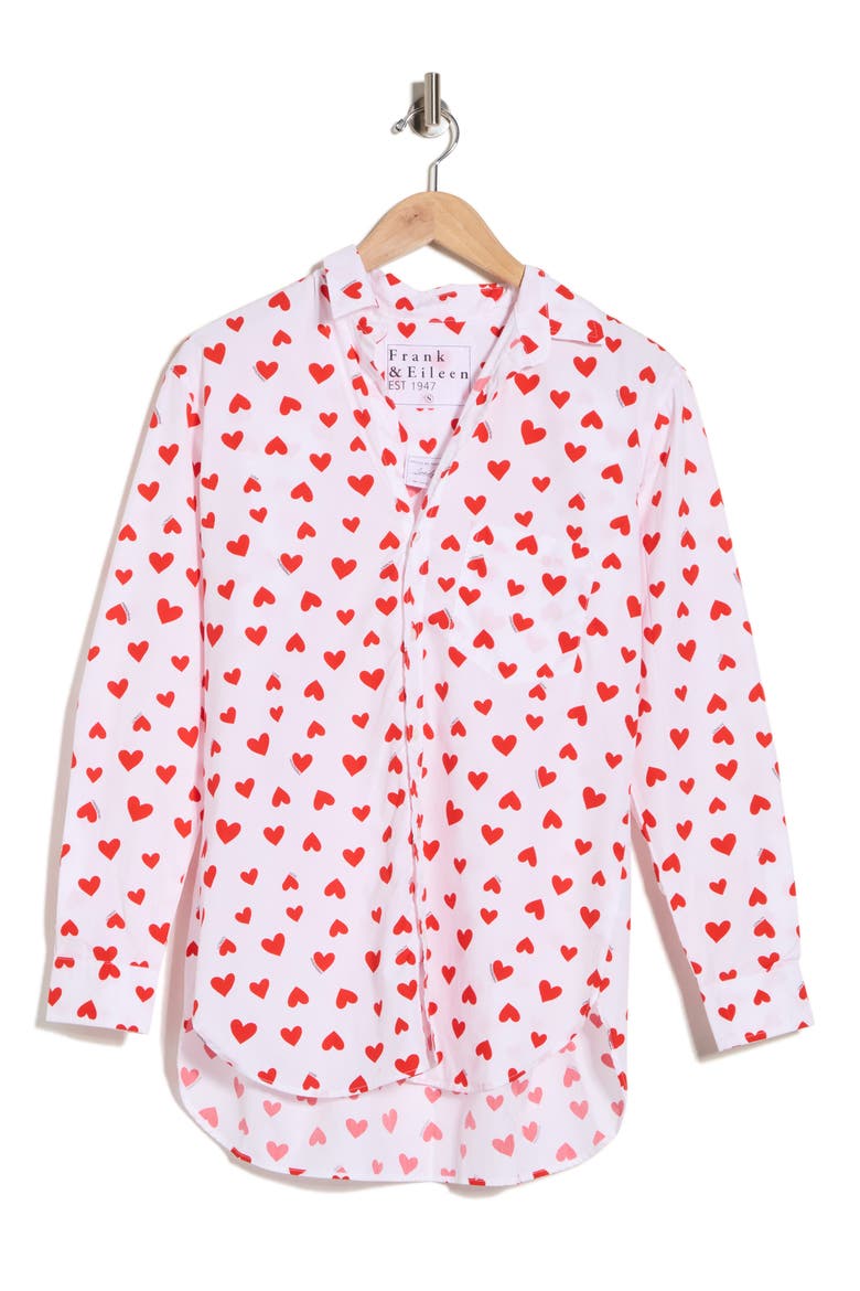 Boyfriend Cotton Button-Up Shirt, Alternate, color, HEARTS