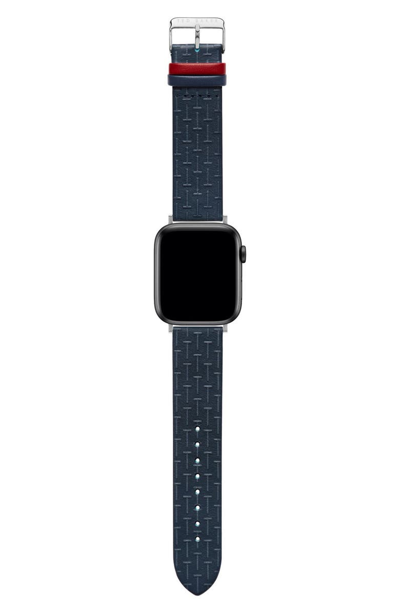 Ted Baker Embossed Leather 22mm Apple Watch<sup>®</sup> Watchband, Alternate, color,