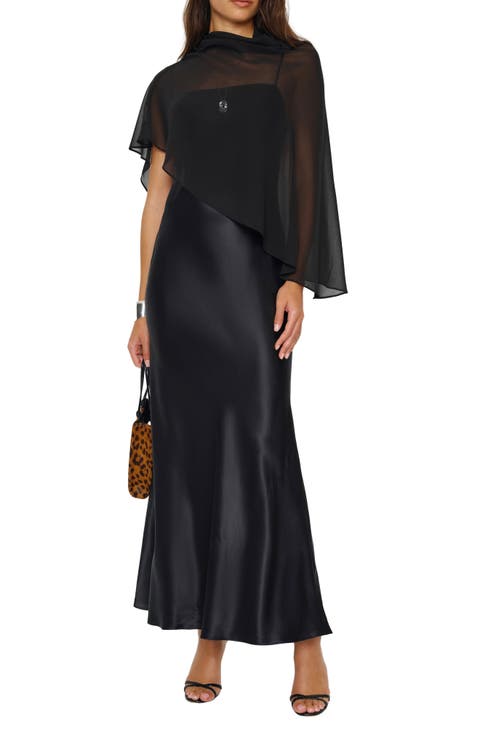Lilibeth Silk Charmeuse Slipdress & Chiffon Cape Set