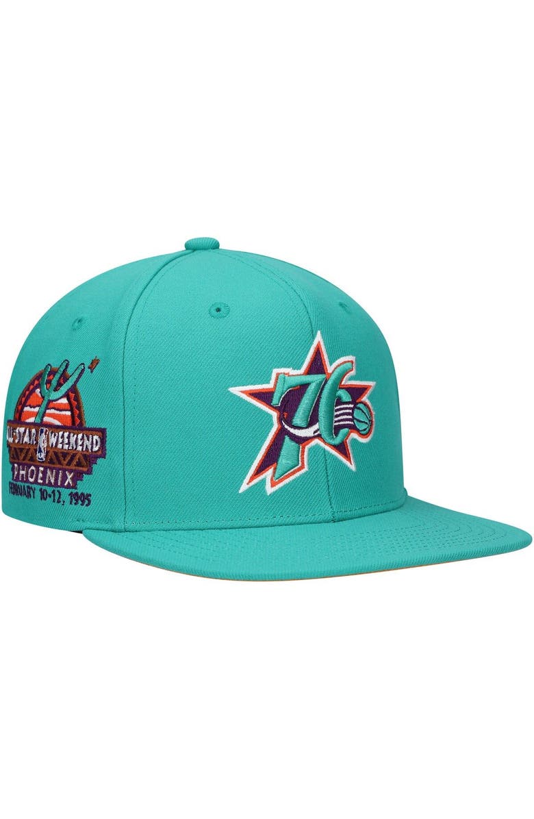 Mitchell & Ness Men's Mitchell & Ness Turquoise Philadelphia 76ers Hardwood Classics 1995 NBA All-Star Weekend Desert Snapback Hat, Main, color, 