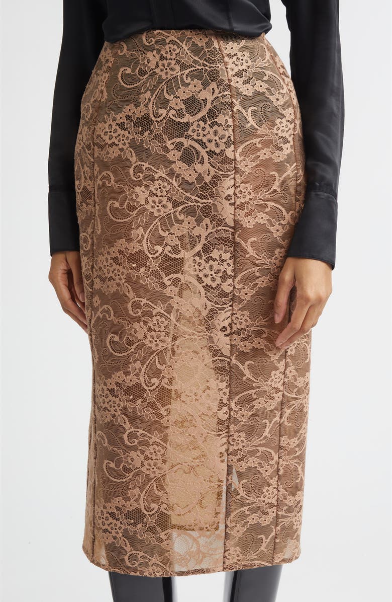 Acne Studios Icasso Sheer Lace Midi Skirt, Alternate, color, Bronze Brown