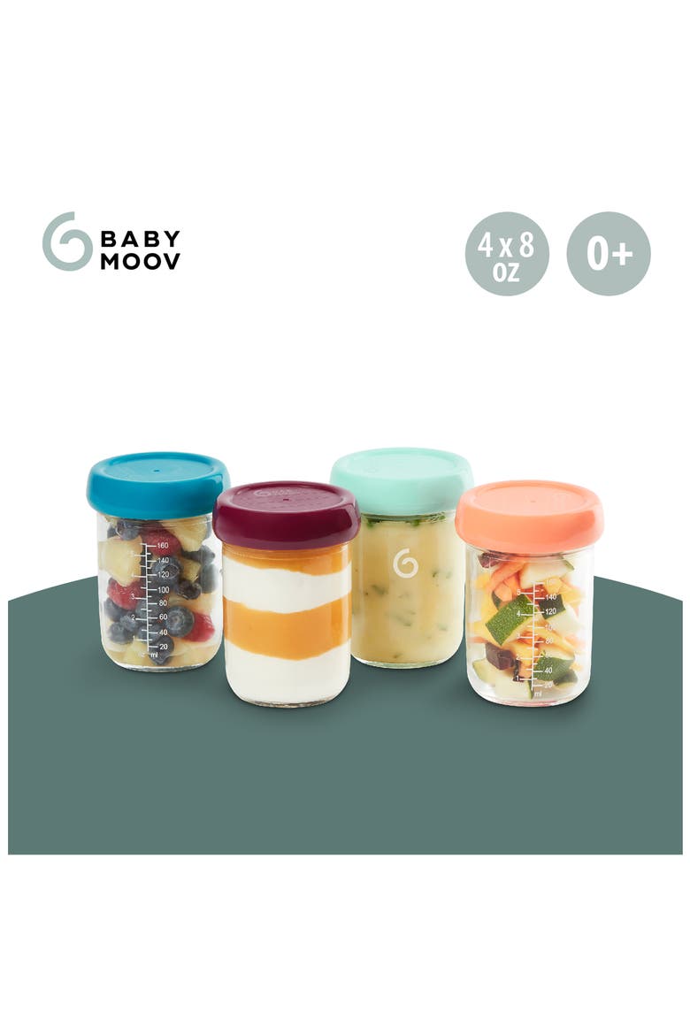 Babybols 4 8-Ounce Glass Jar Baby Food Storage Container Set, Alternate, color, MULTI