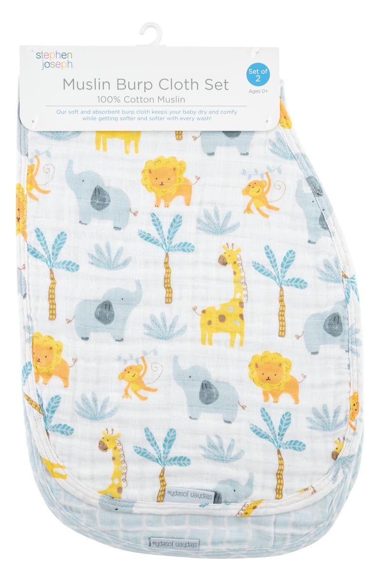 Stephen Joseph 2-Pack Reversible Cotton Muslin Burp Cloths, Alternate, color, Zoo